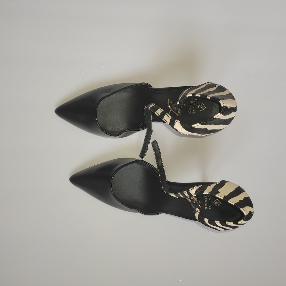 Zebra pattern strap pointed heels
